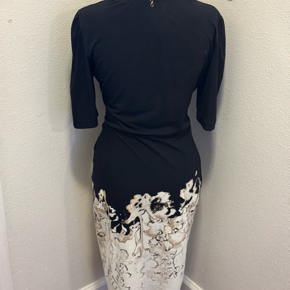 Donna Morgan Faux Wrap Dress Black White Stretch Sheath Size 8 - Picture 5 of 8
